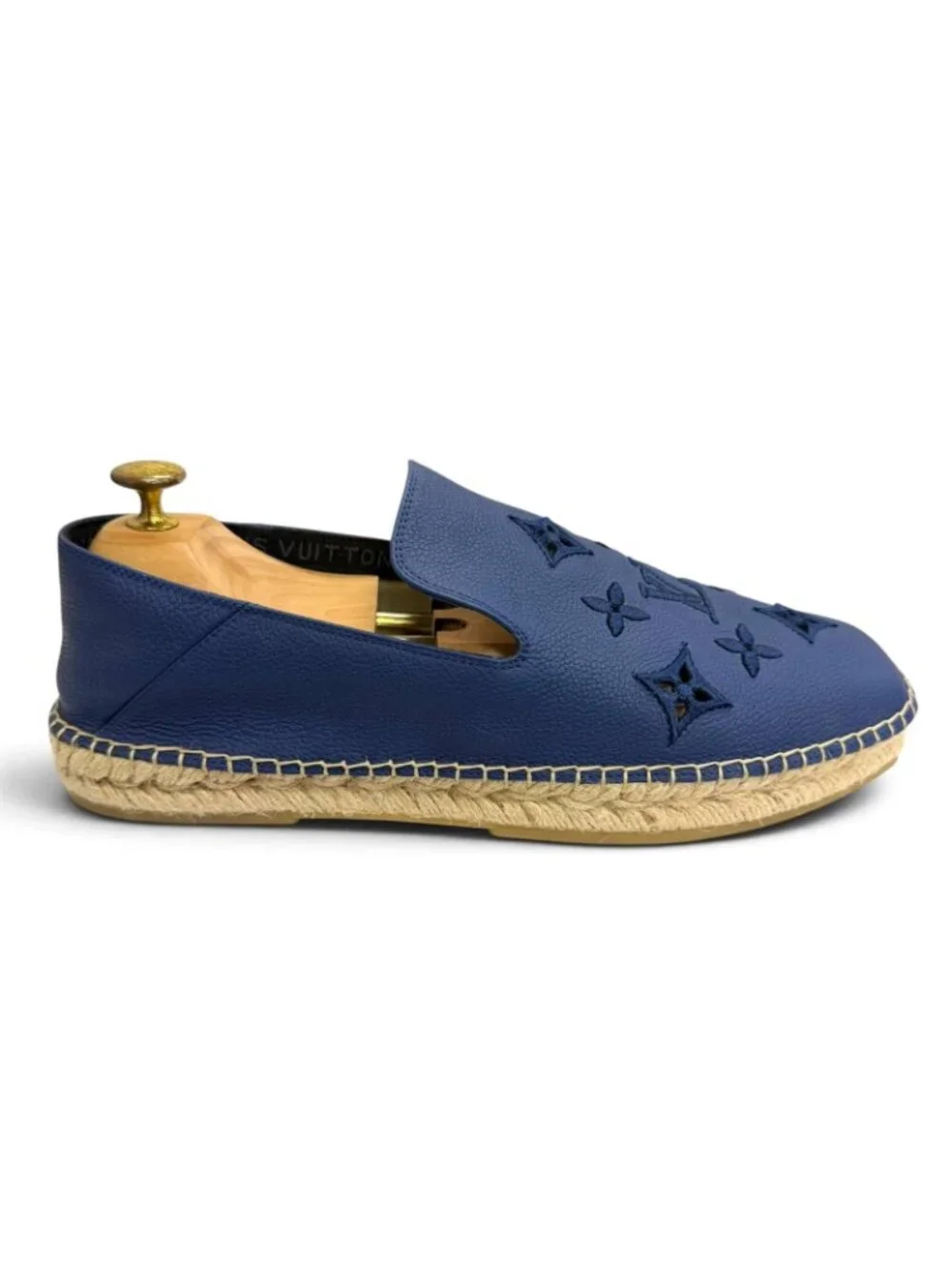 Louis Vuitton Leather Monogram Logo Embroidery Espadrilles Slip Ons Navy 8.5